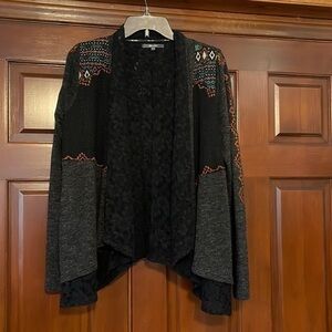 Miss Me asymmetrical open front embroidered lace sweater cardigan